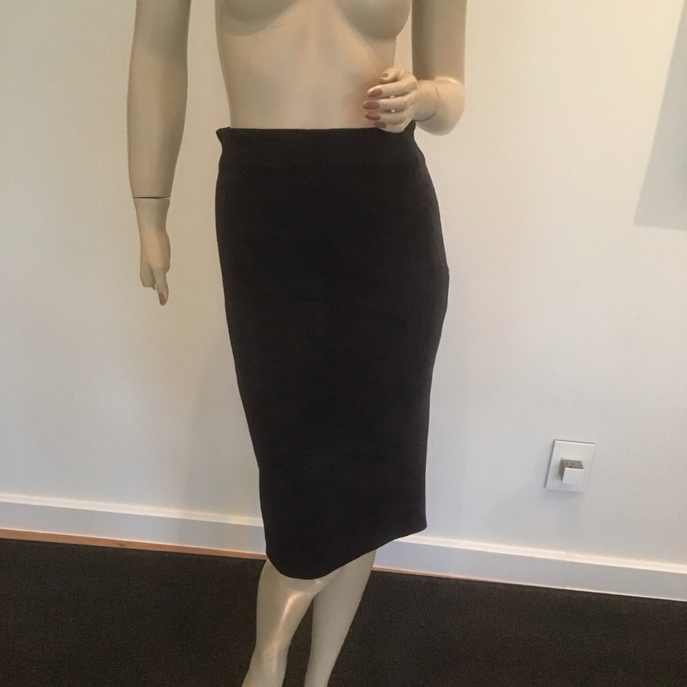 Brunello Cucinelli‎ Soft Black Suede 100% Leather Wiggle Pencil Skirt US 2 It 38